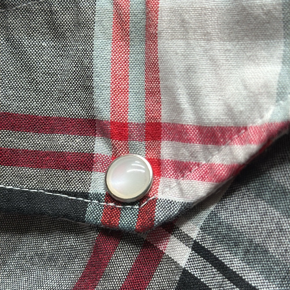 Casual Country Shirt Mens L Black White Plaid Western Snap Short Sleeve Pockets - Picture 4 of 6